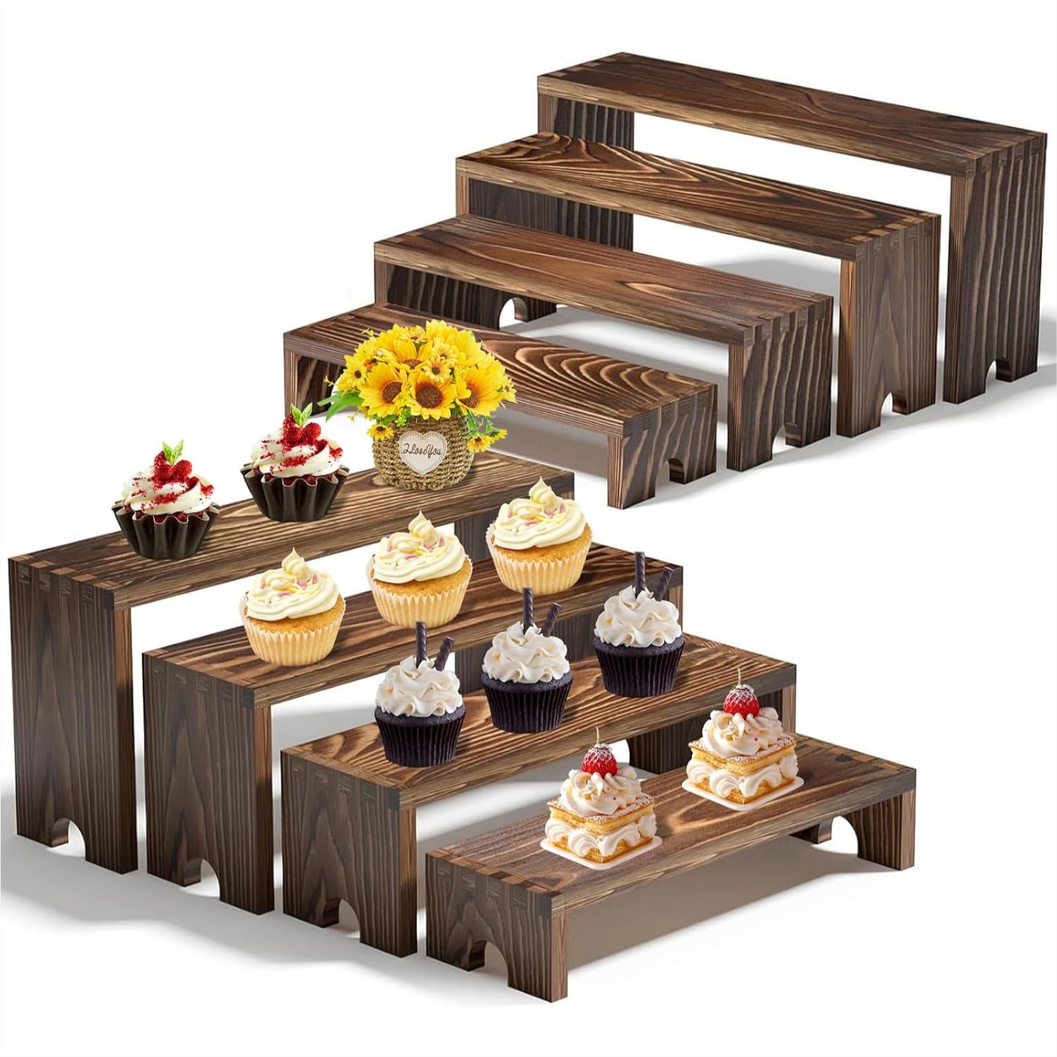 2 Tier Wooden Cupcake Stand Se - Display Risers Set avis et prix