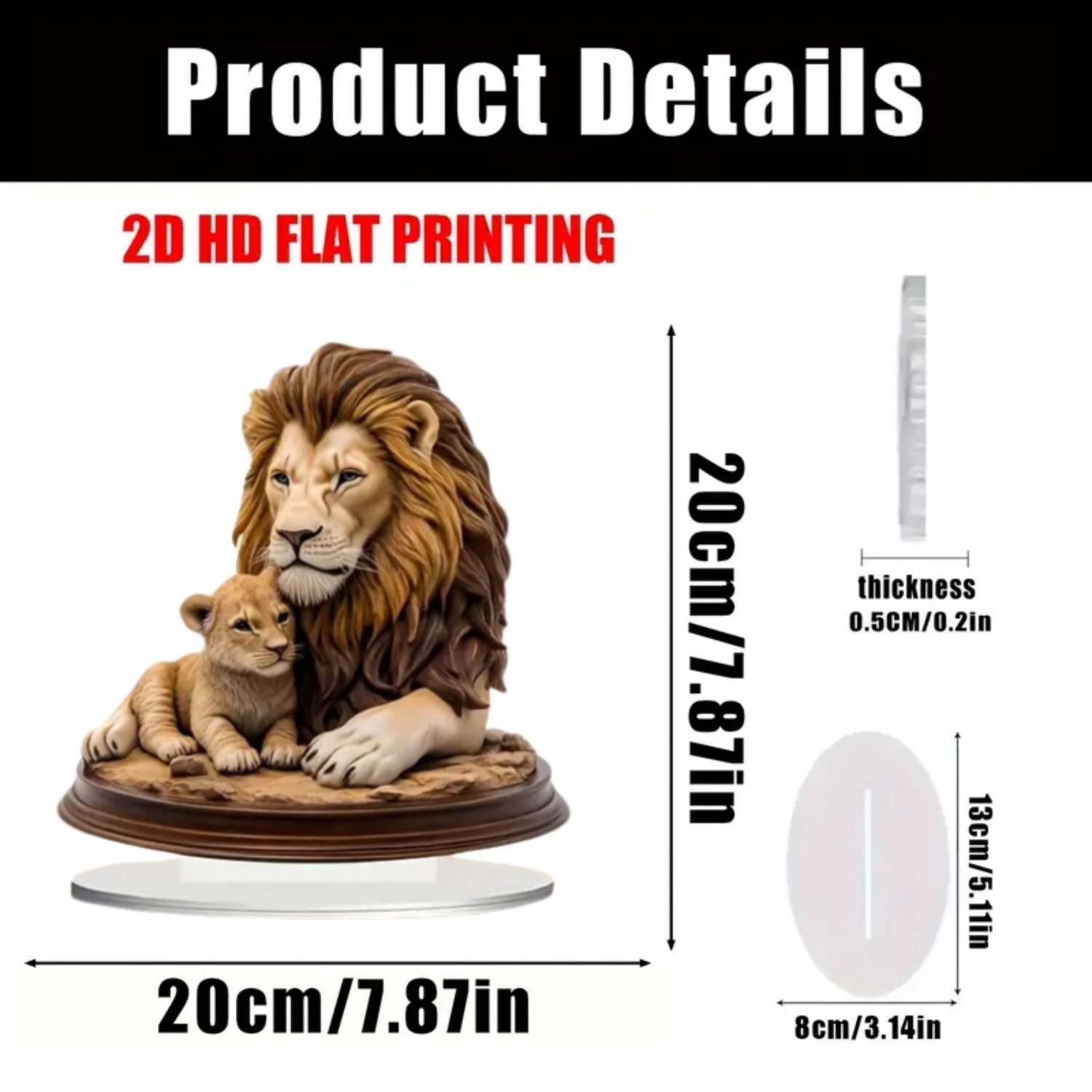 Male Lion Statue,2D Flat Anima - Display Case Acrylic avis et prix