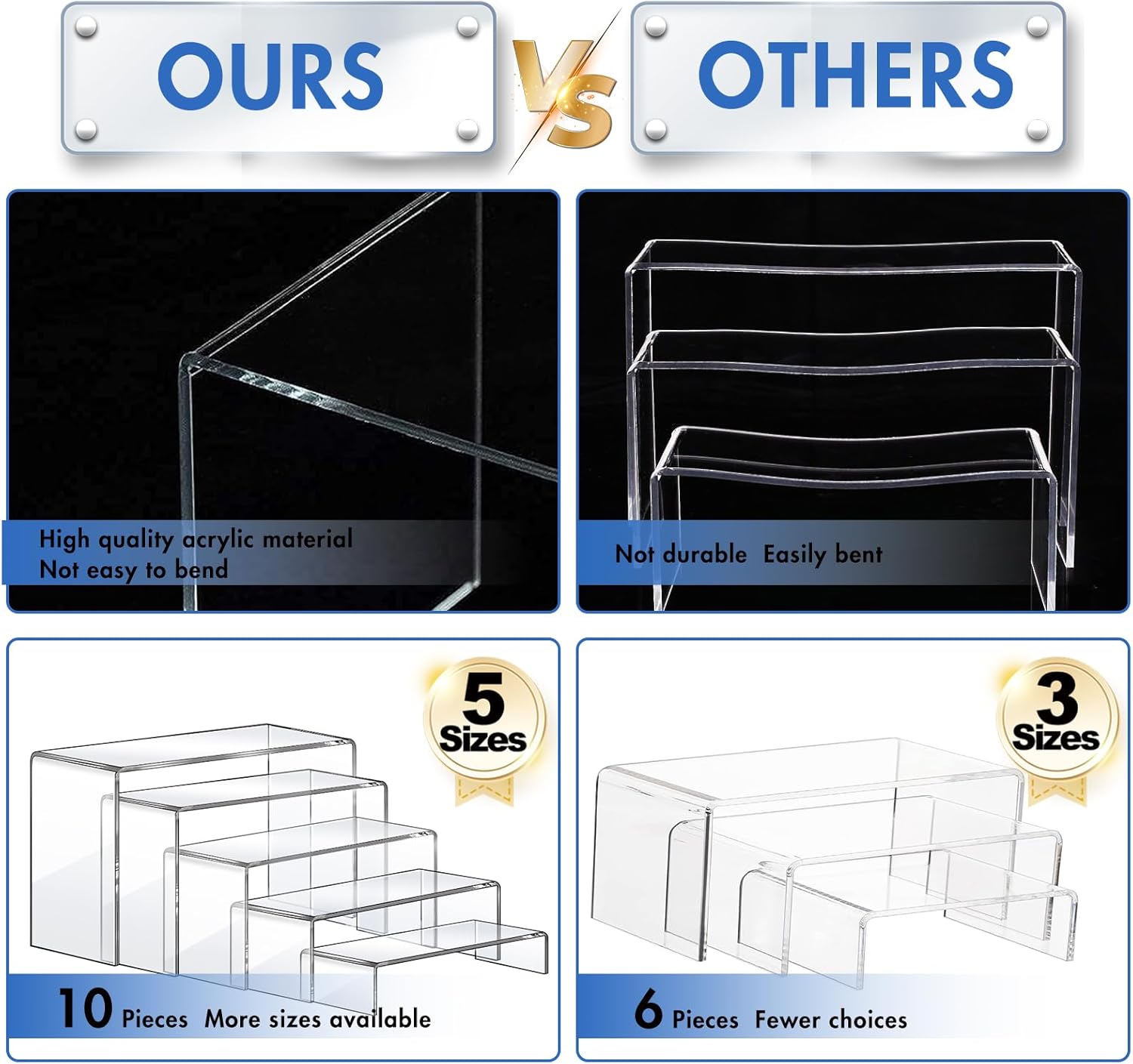 10 Pcs Acrylic Risers Set, 5 S - Display Risers Set avis et prix